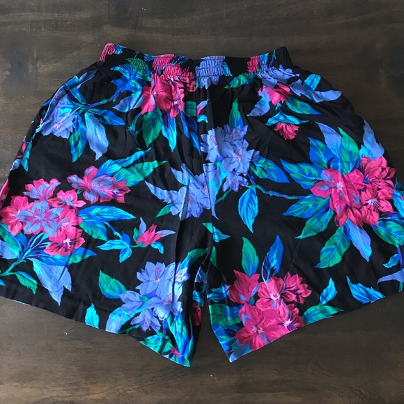 Vintage Shorts Vintage Hawaiian Shorts Black With Floral Design